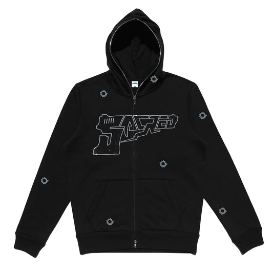 Rhinestone Bullet Hole Full Zip (Black)